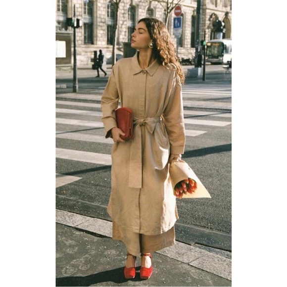 Posse Jackets & Blazers - POSSE Ruth Long Trench Coat Linen Cotton Latte Tan Size M